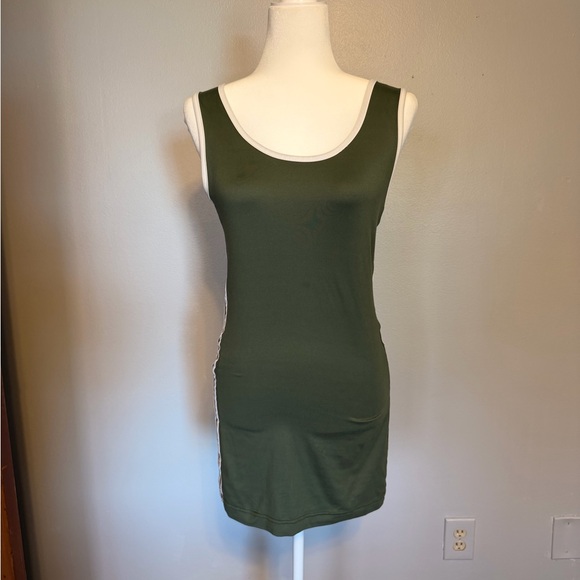 Olive Green Sleeveless Athletic Mini Dress with White Accents - Picture 3 of 6